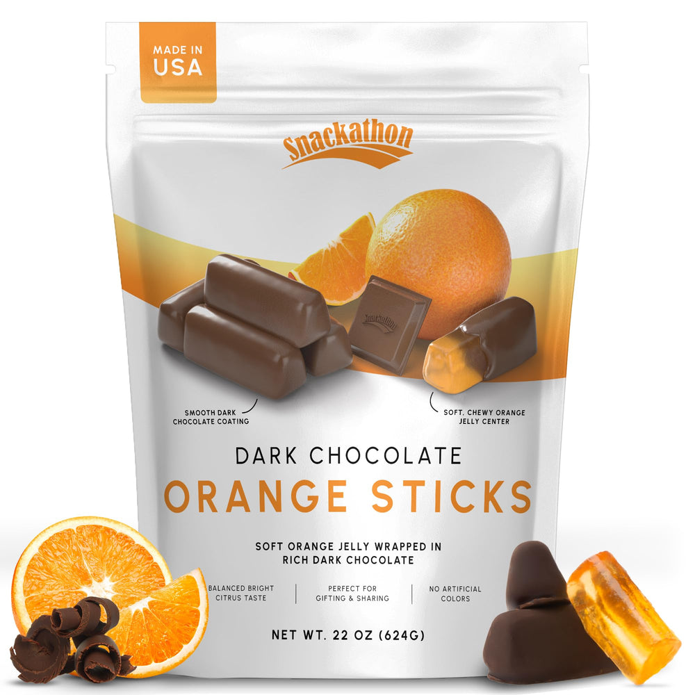 Snackathon dark chocolate orange sticks in packaging showcase premium gifting option.