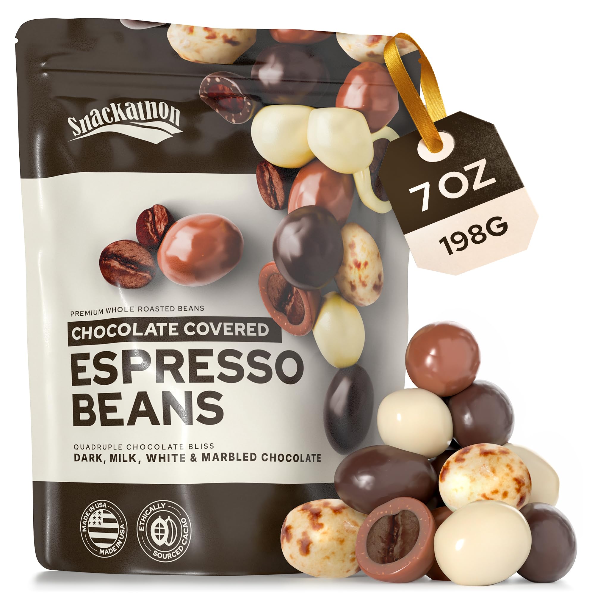 Snackathon dark chocolate espresso beans for bold flavor pairing.