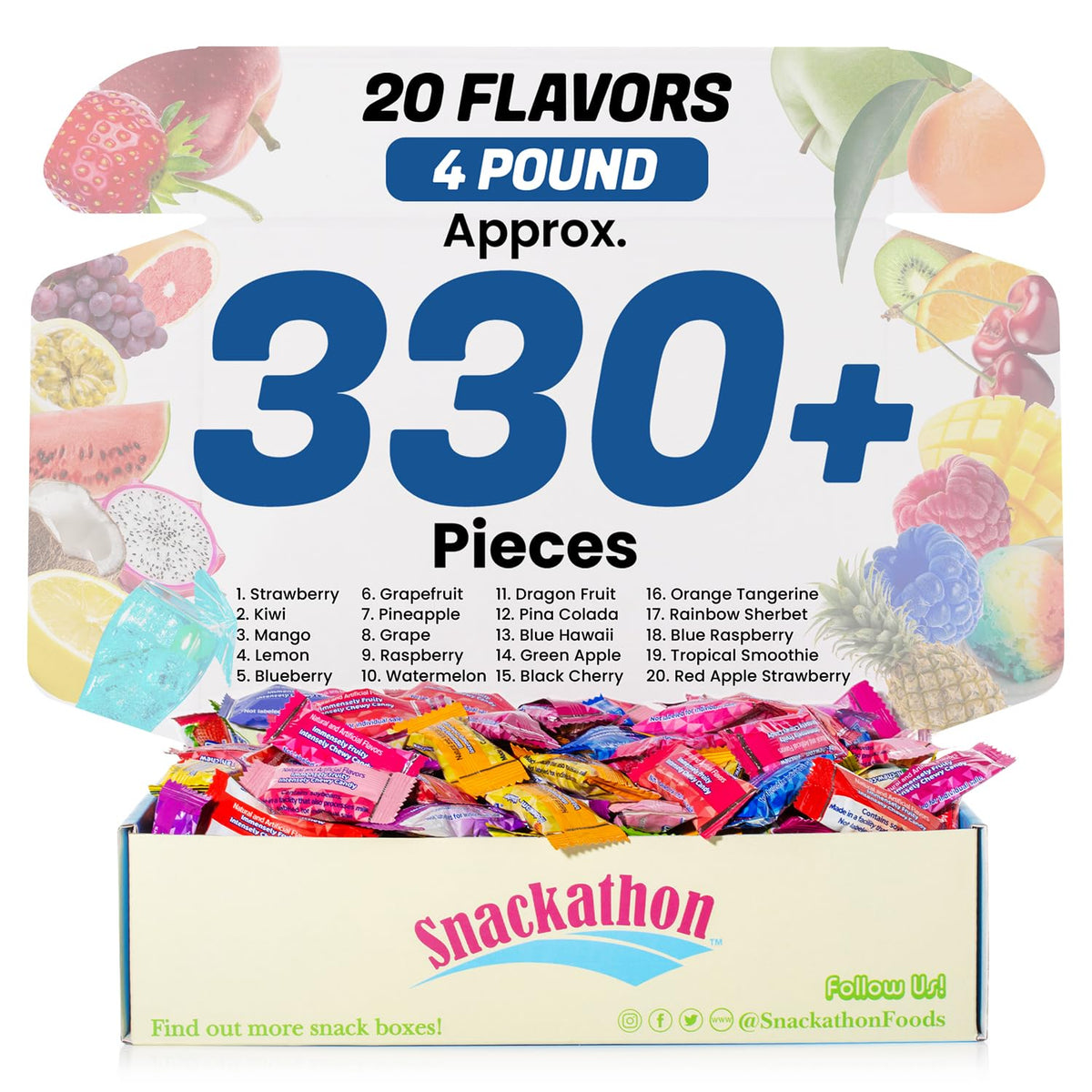 Snackathon Fruit Chew 20 flavors assortment for group snacking and gifting.