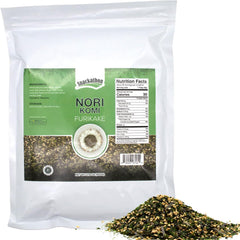 Snackathon furikake rice seasoning jar shows nori komi, enhancing plain rice with savory flavor