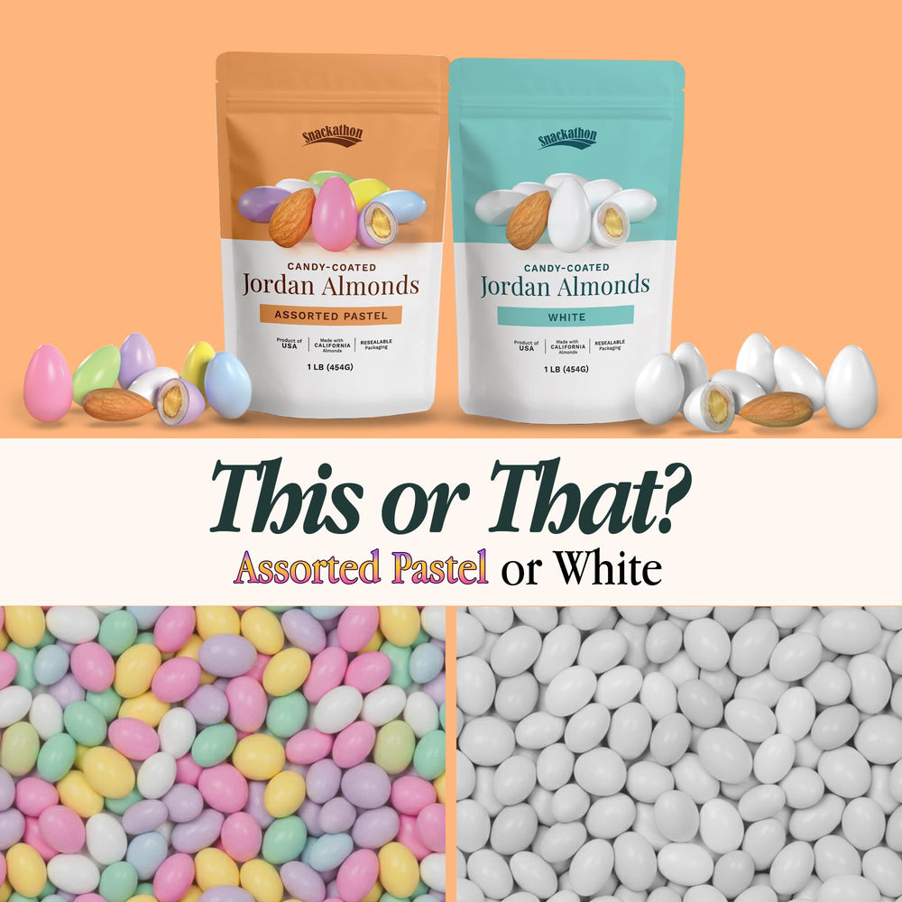 Snackathon Jordan Almonds bridal showers provide colorful guest treats.