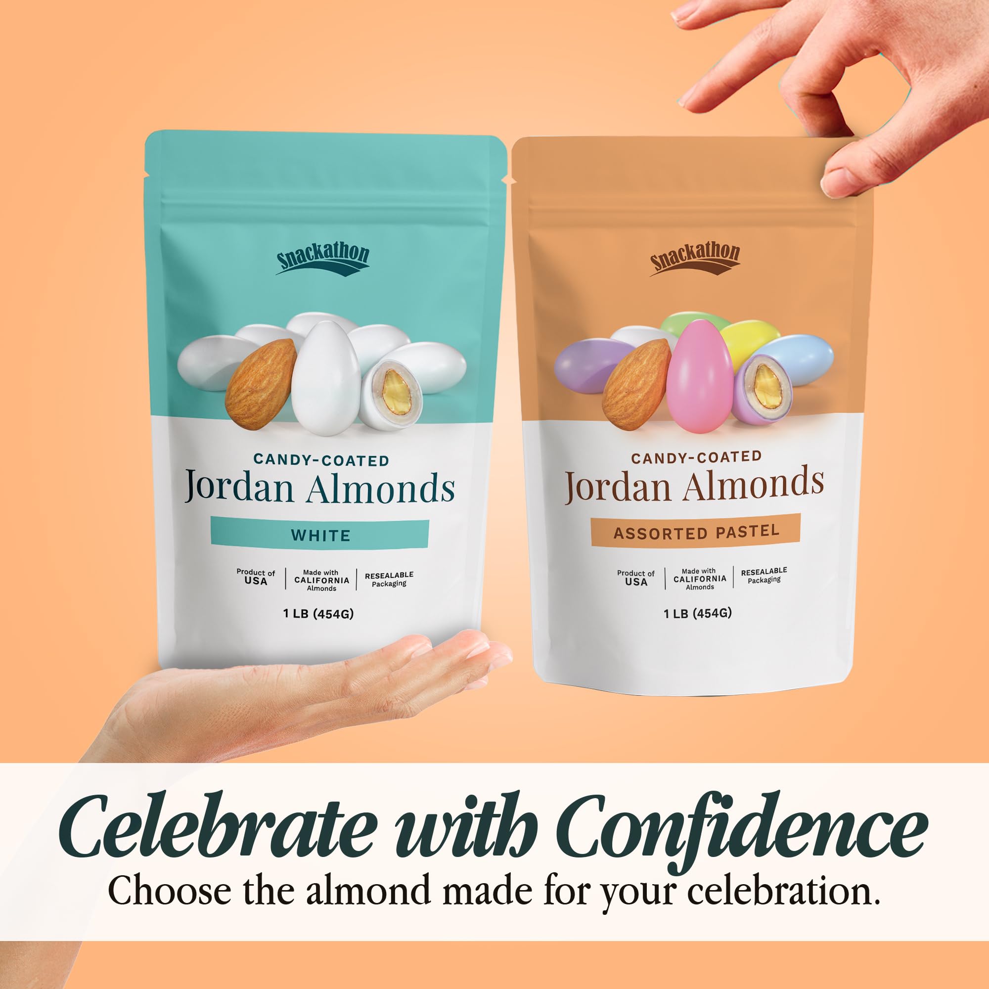 Snackathon Jordan almonds event buffet setup featuring elegant white treats.