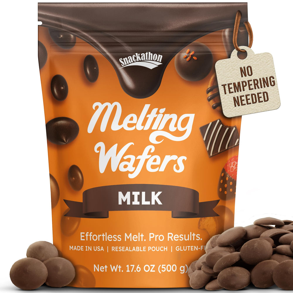 Snackathon milk coating melting wafers in bulk bag for smooth, versatile chocolate decorating