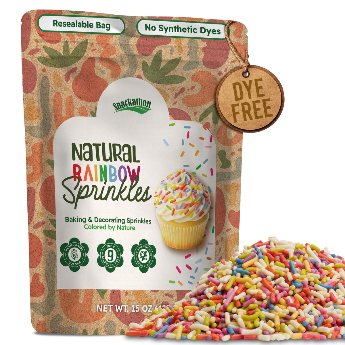 Snackathon natural sprinkles rainbow jar adds vibrant color to cupcakes and cookies.