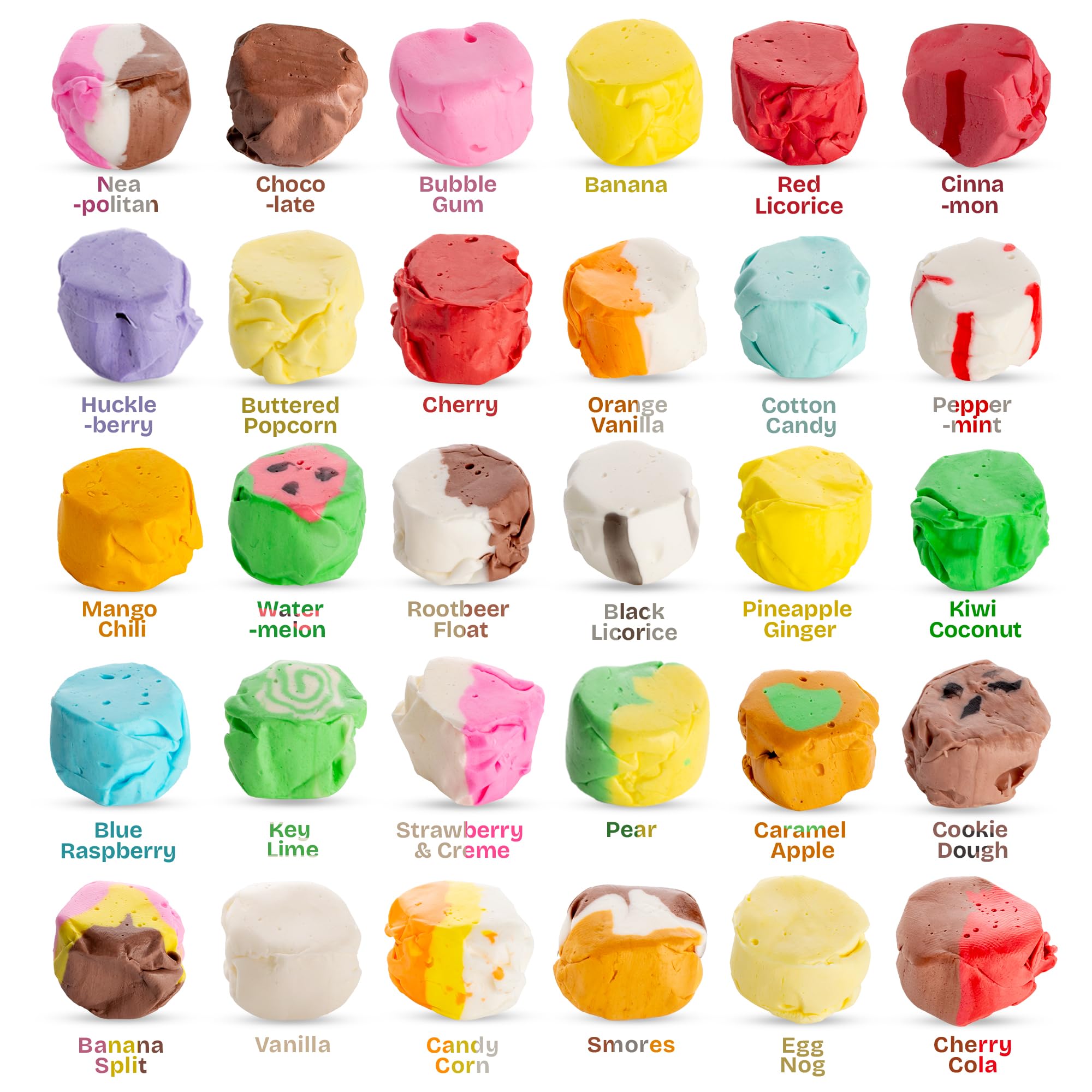 Snackathon Salt Water Taffy flavor swatch displays fruity and creamy options.