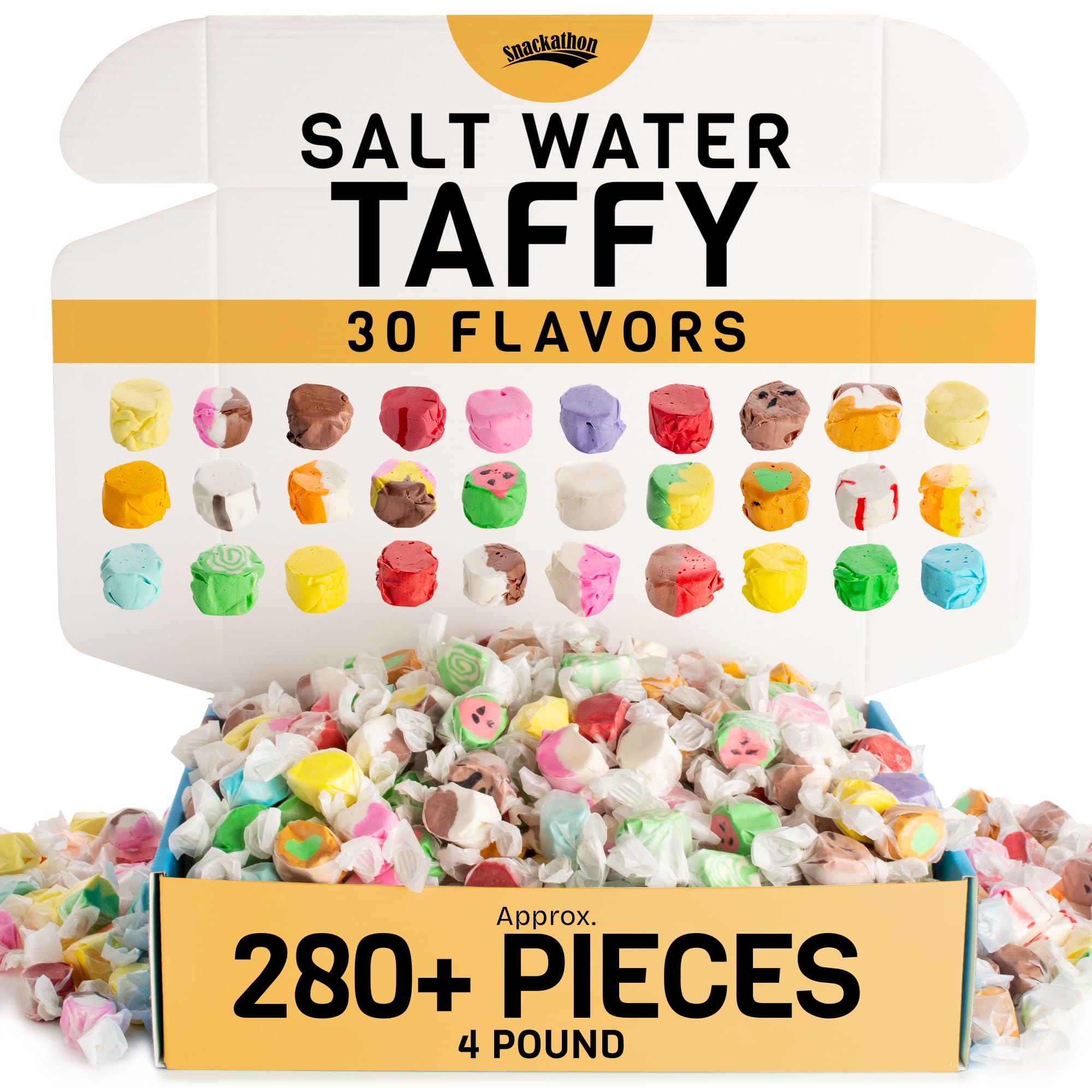 Snackathon Salt Water Taffy variety bag bursting with color, ideal for sharing.