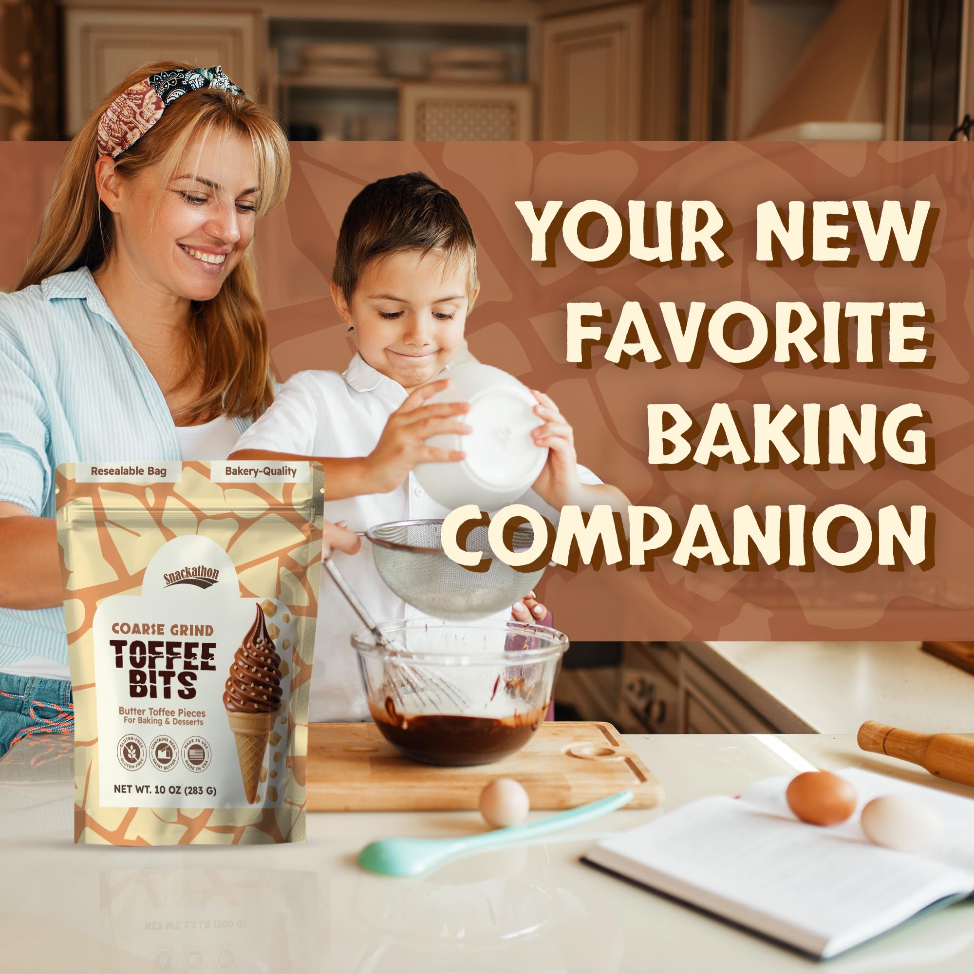 Snackathon Toffee Bits bulk bag made in USA for home bakers.