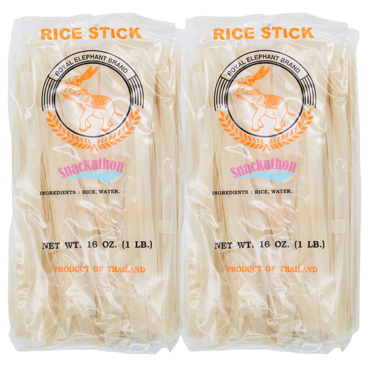 Snackathon Wide Thai Rice Stick Noodles XL pack, front view, ideal for quick Pad Thai and stir-fries