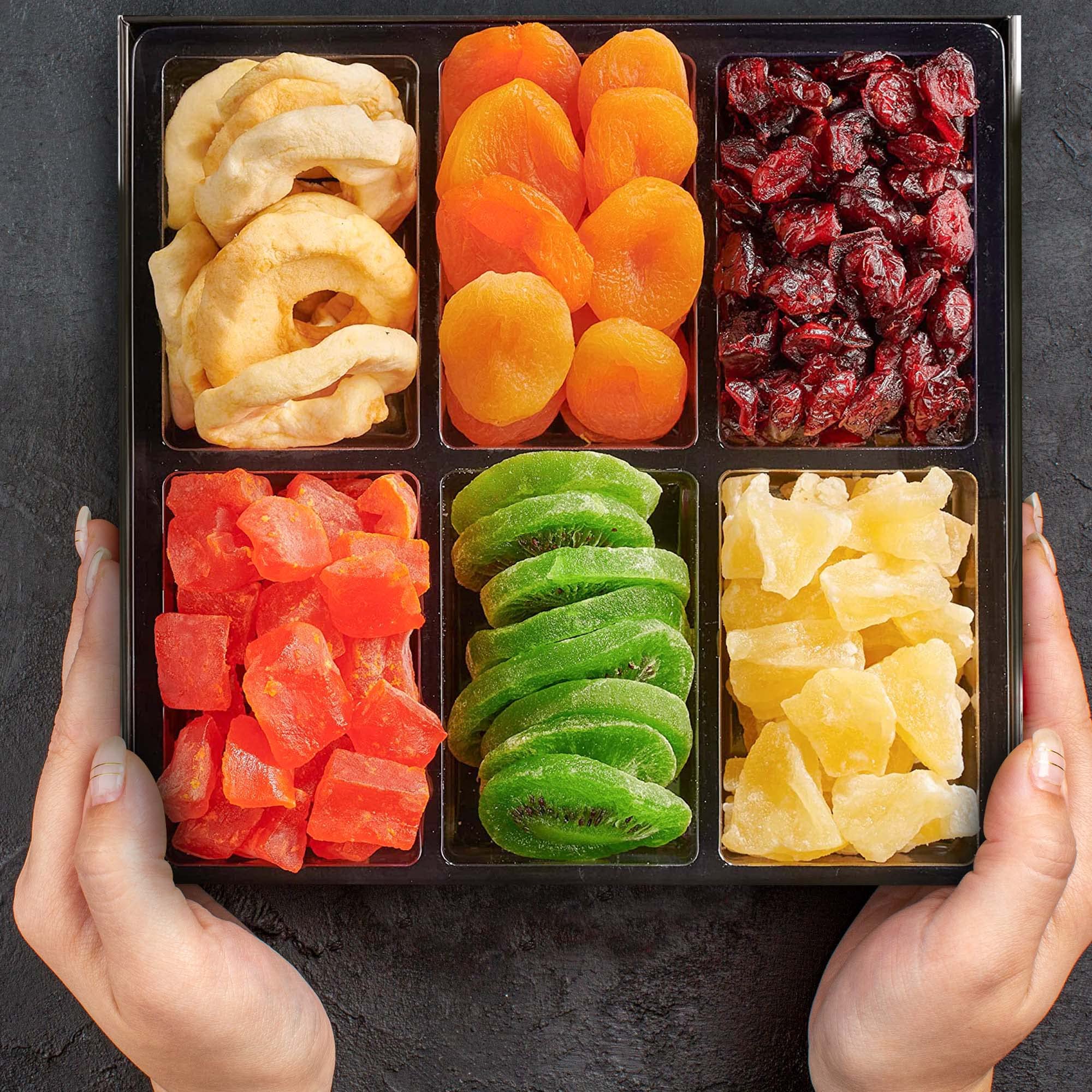 Snackberry drawer box window detail showcasing premium dried fruits and nuts
