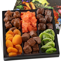 Snackberry Premium Gift Box with chocolate-coated pecans and sea salt caramels, ideal for festive gifting