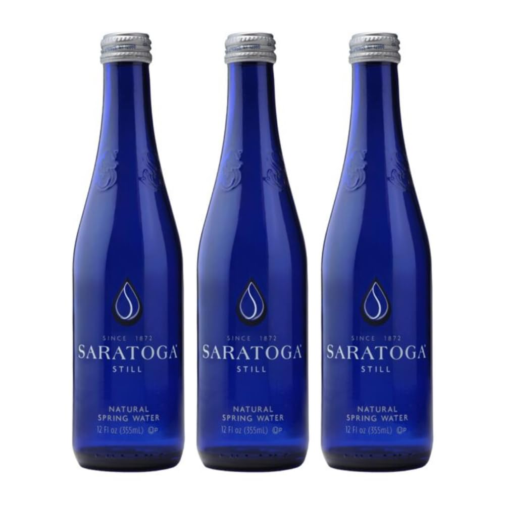 Snack Mass Saratoga Still Water in a glass bottle trio for elegant everyday hydration