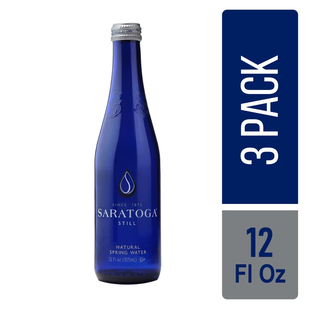 Snack Mass Saratoga Still Water glass bottle closeup showing refined design and clarity