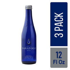 Snack Mass Saratoga Still Water glass bottle closeup showing refined design and clarity