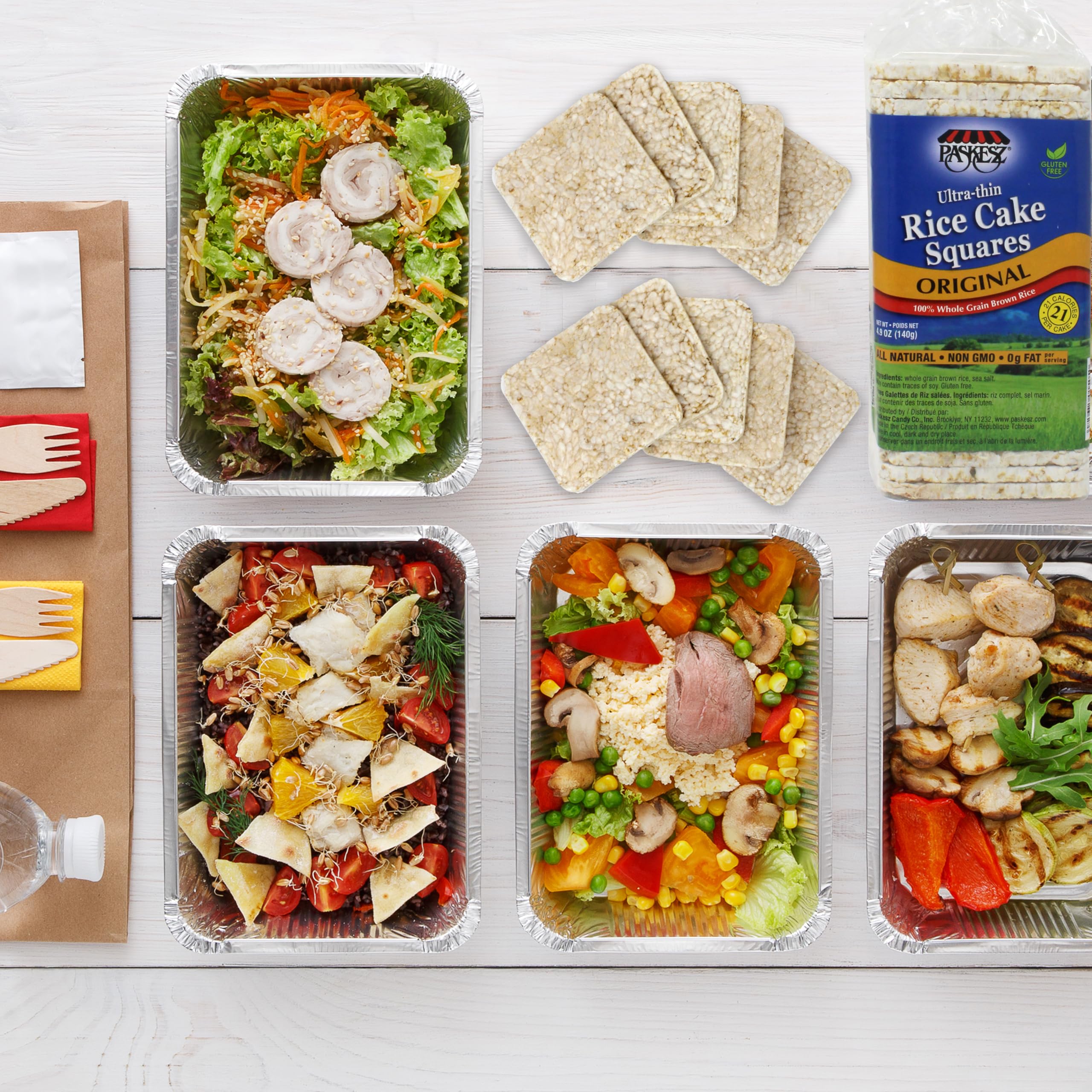 Close-up of SNACKTERY Ultra Thin Rice Cakes crisp, airy texture suitable for toppings.