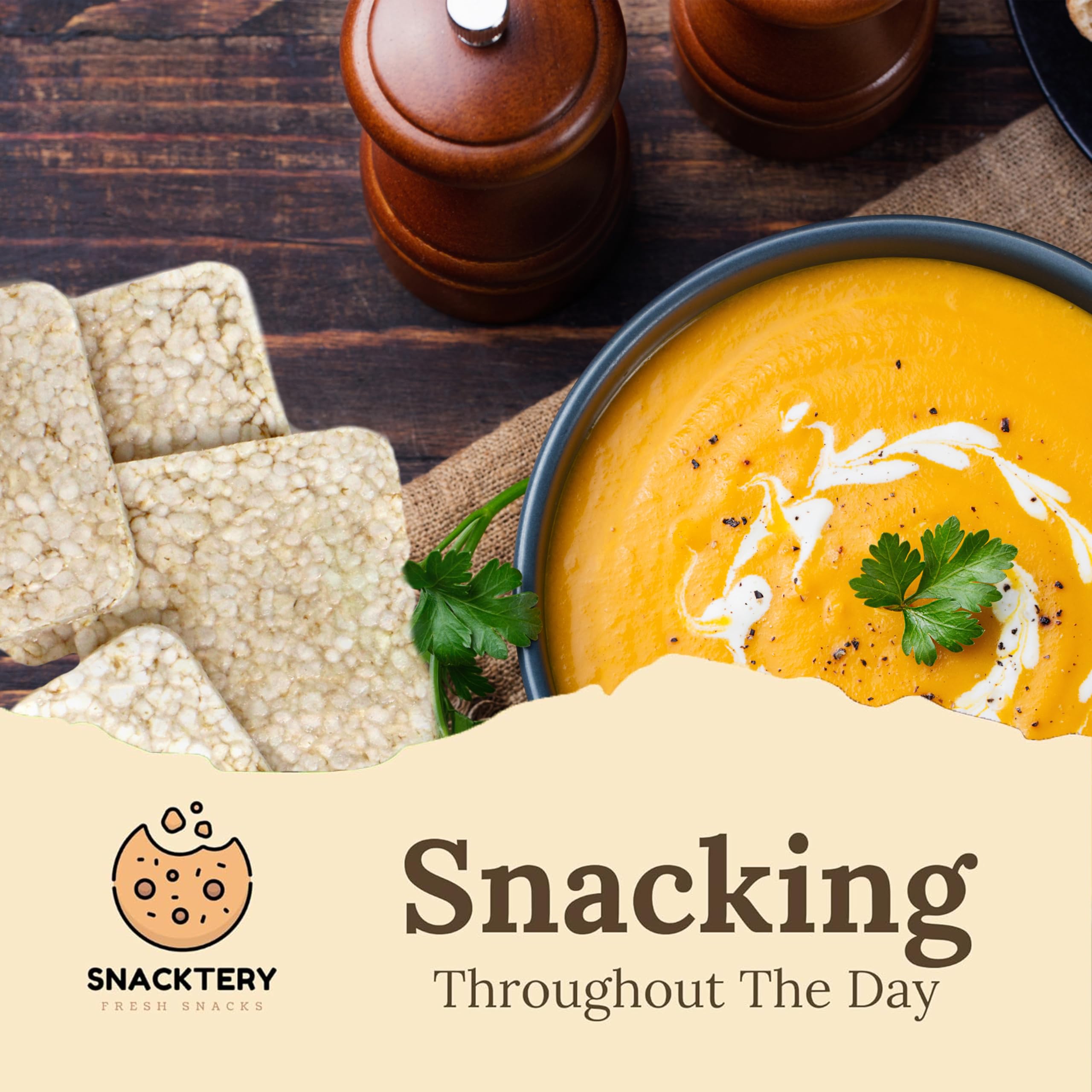 SNACKTERY Ultra Thin Rice Cakes in a portable pack for on-the-go snacking.