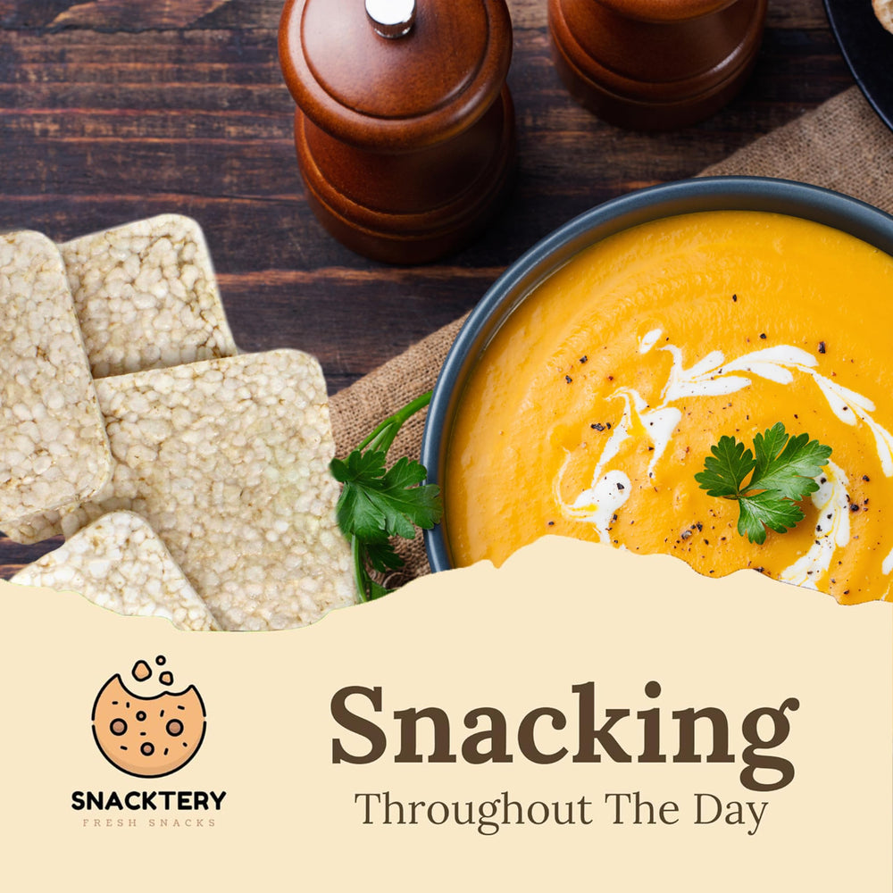 SNACKTERY Ultra Thin Rice Cakes in a portable pack for on-the-go snacking.