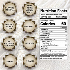 SNACKTERY Ultra Thin Rice Cakes salted pack back reveals ingredients and simple, natural goodness.