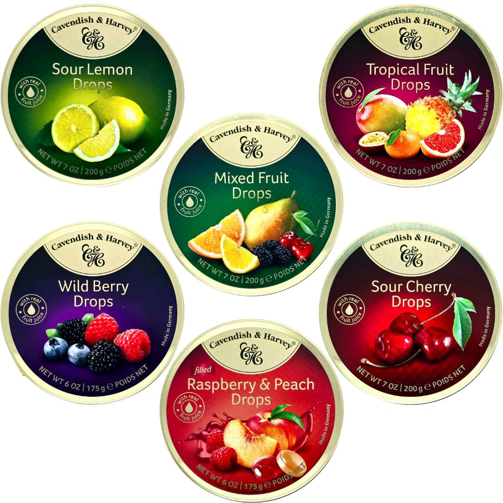 SnackWave Cavendish and Harvey Sour Cherry drops in a portable tin for on-the-go snacking.
