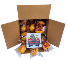 Snackzilla fortune cookies bulk pack on countertop, ready for events.