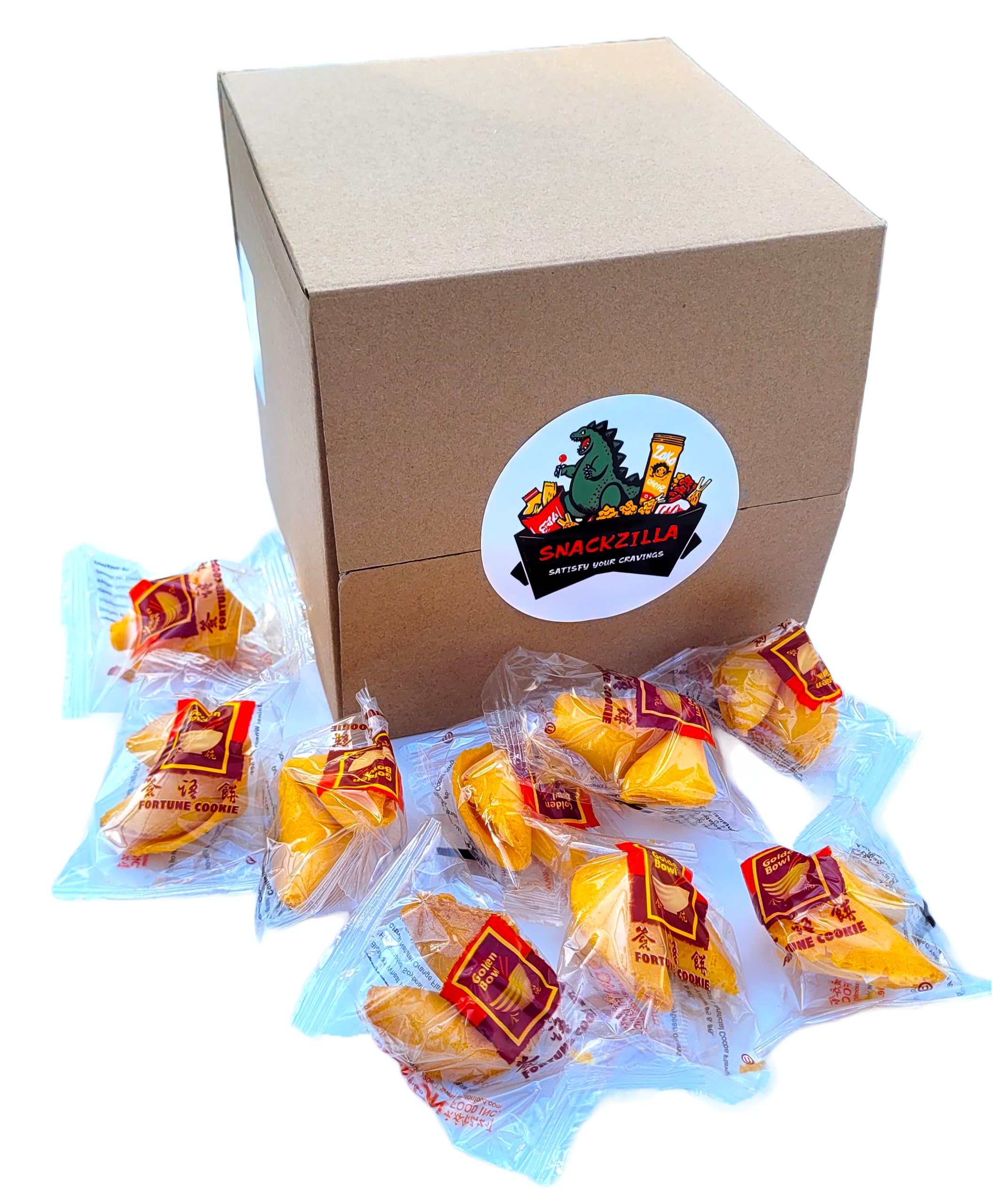 Snackzilla fortune cookies displayed for Chinese New Year celebrations.