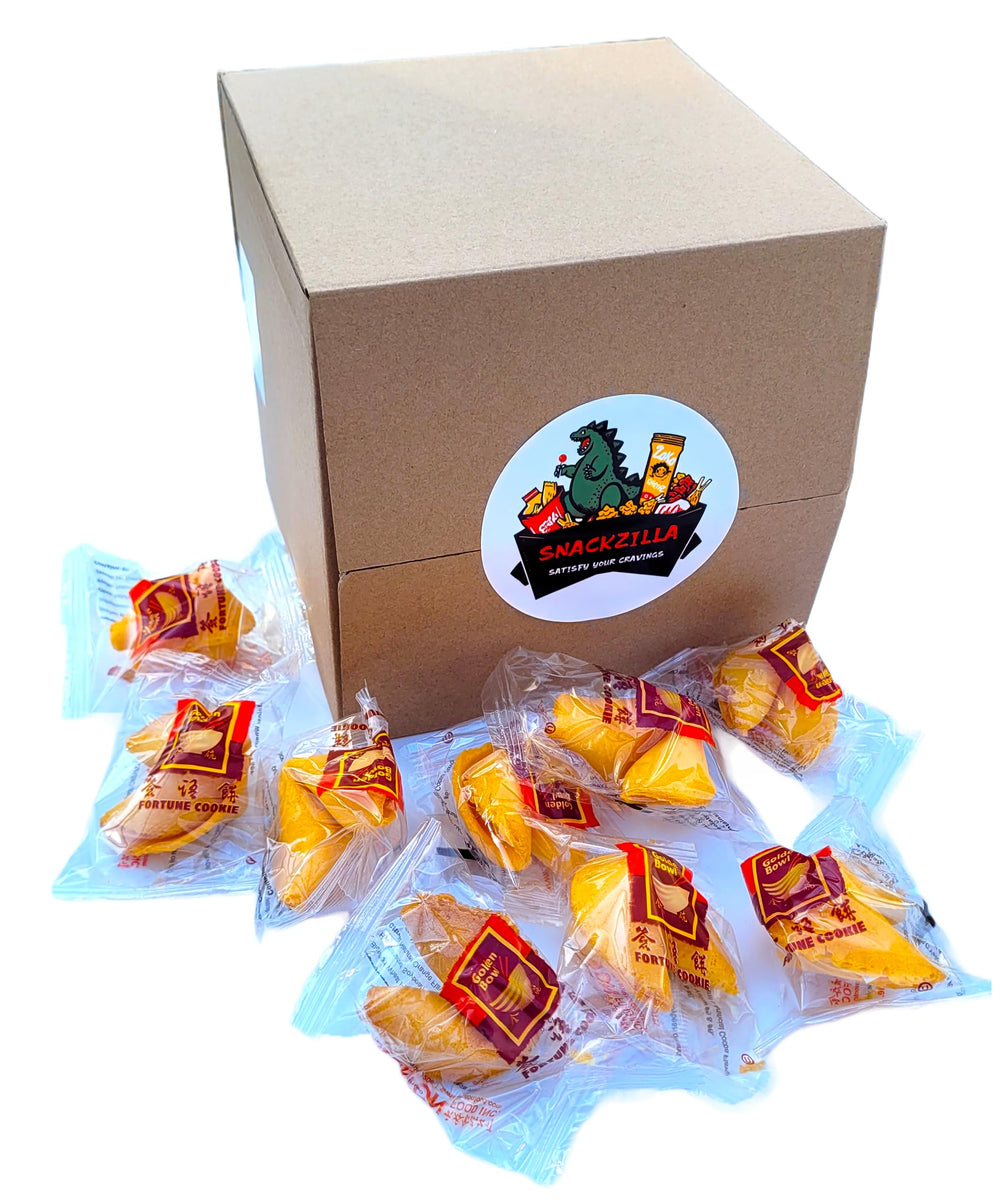 Snackzilla fortune cookies displayed for Chinese New Year celebrations.