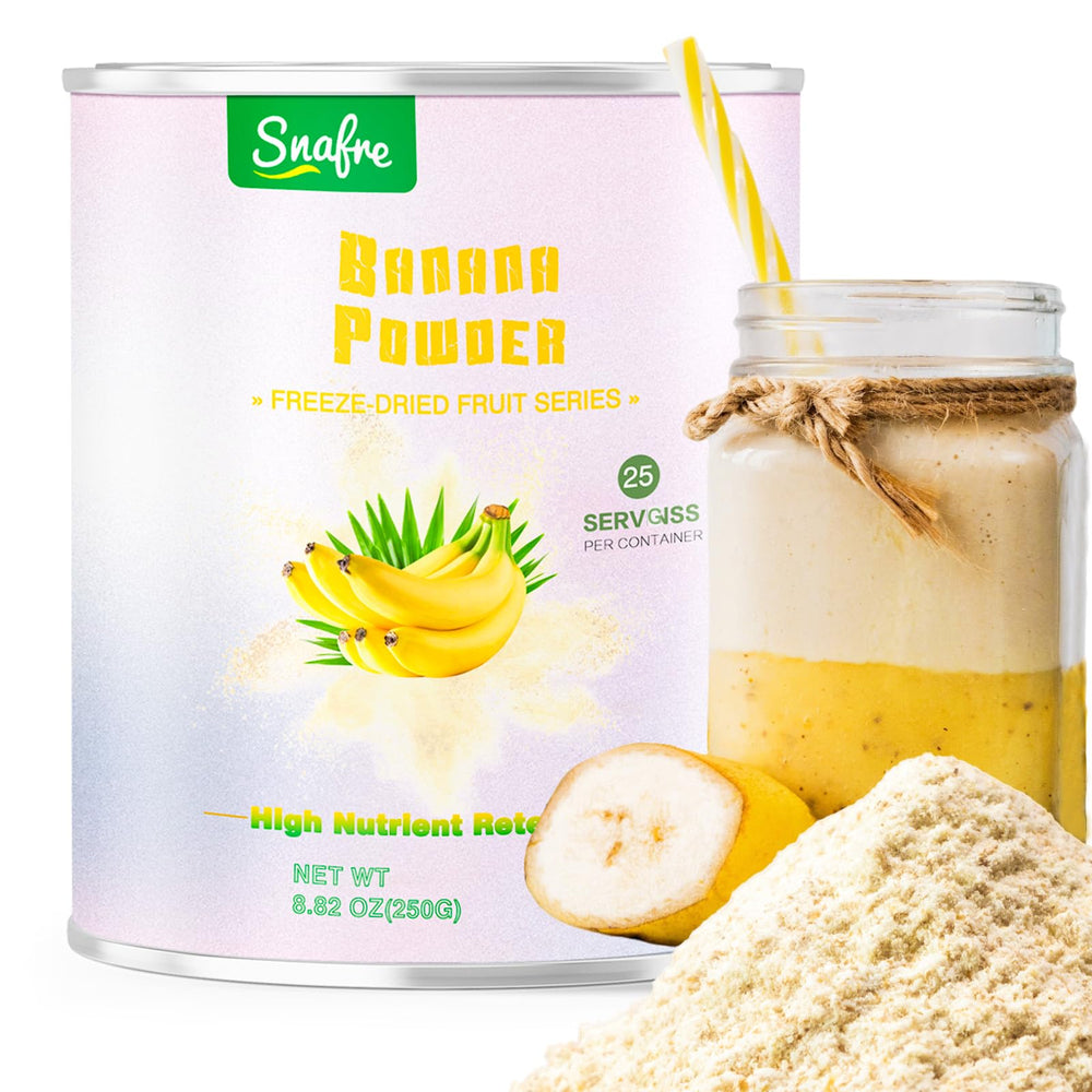 Snafre Banana Powder jar for convenient on-the-go use in smoothies and bowls.