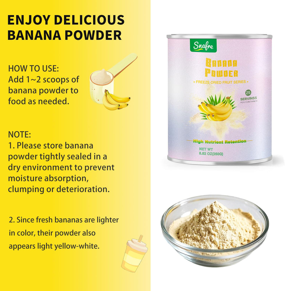 Snafre Banana Powder for oats highlights quick, natural sweetness in morning bowls.
