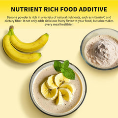 Snafre Banana Powder bowl with yogurt highlights versatile breakfast pairings.