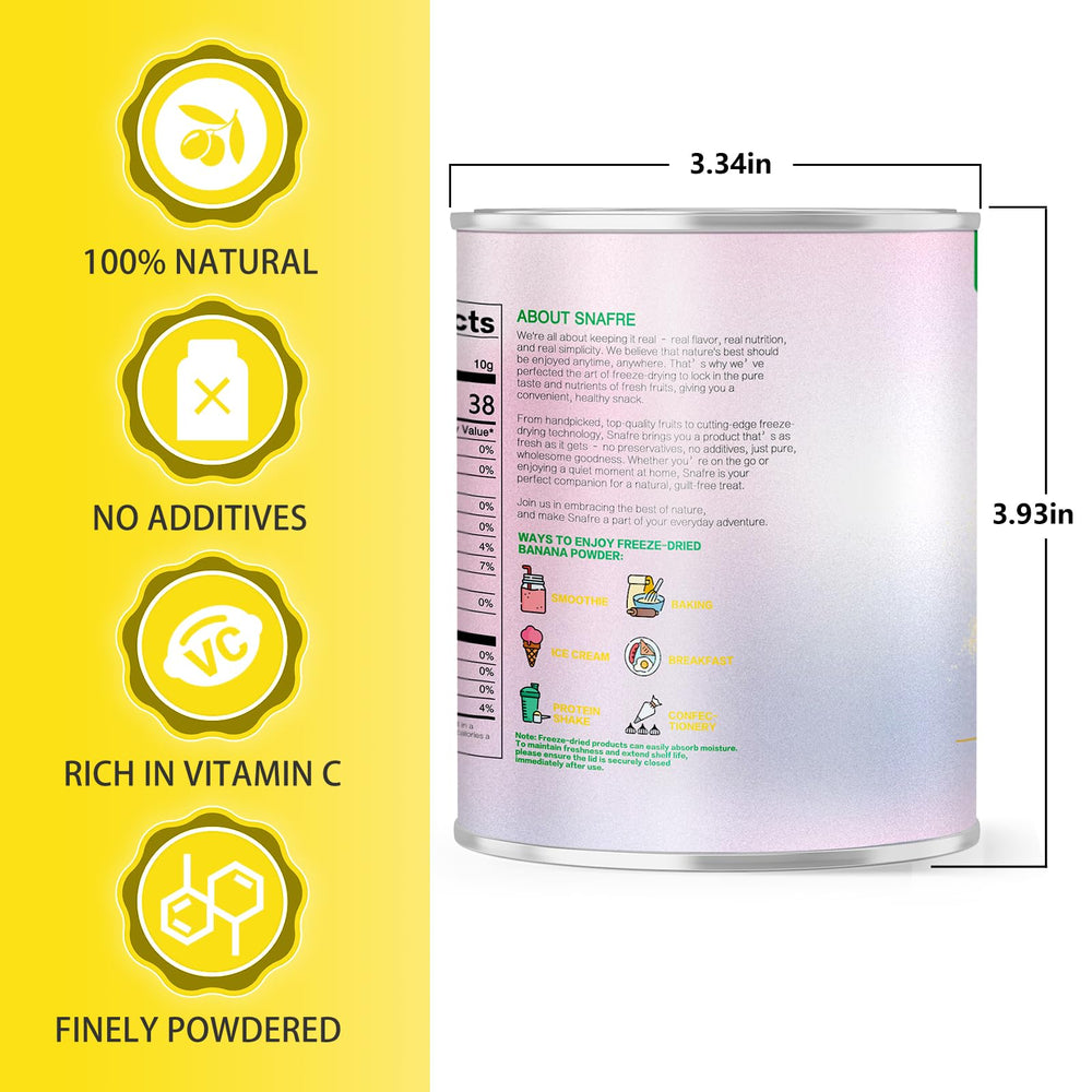 Snafre freeze-dried banana powder closeup preserves color, aroma, and natural sweetness.