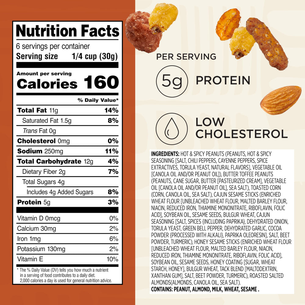 Butter toffee peanuts add a sweet-savory bite in Snak Club Cajun mix