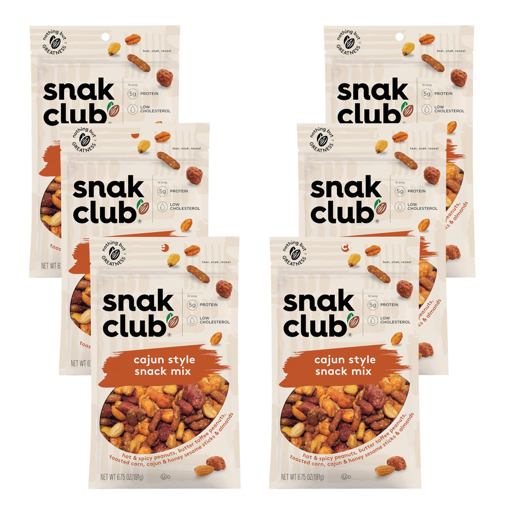 Snak Club Cajun Style Snack Mix with hot-spicy peanuts for bold flavor on the go