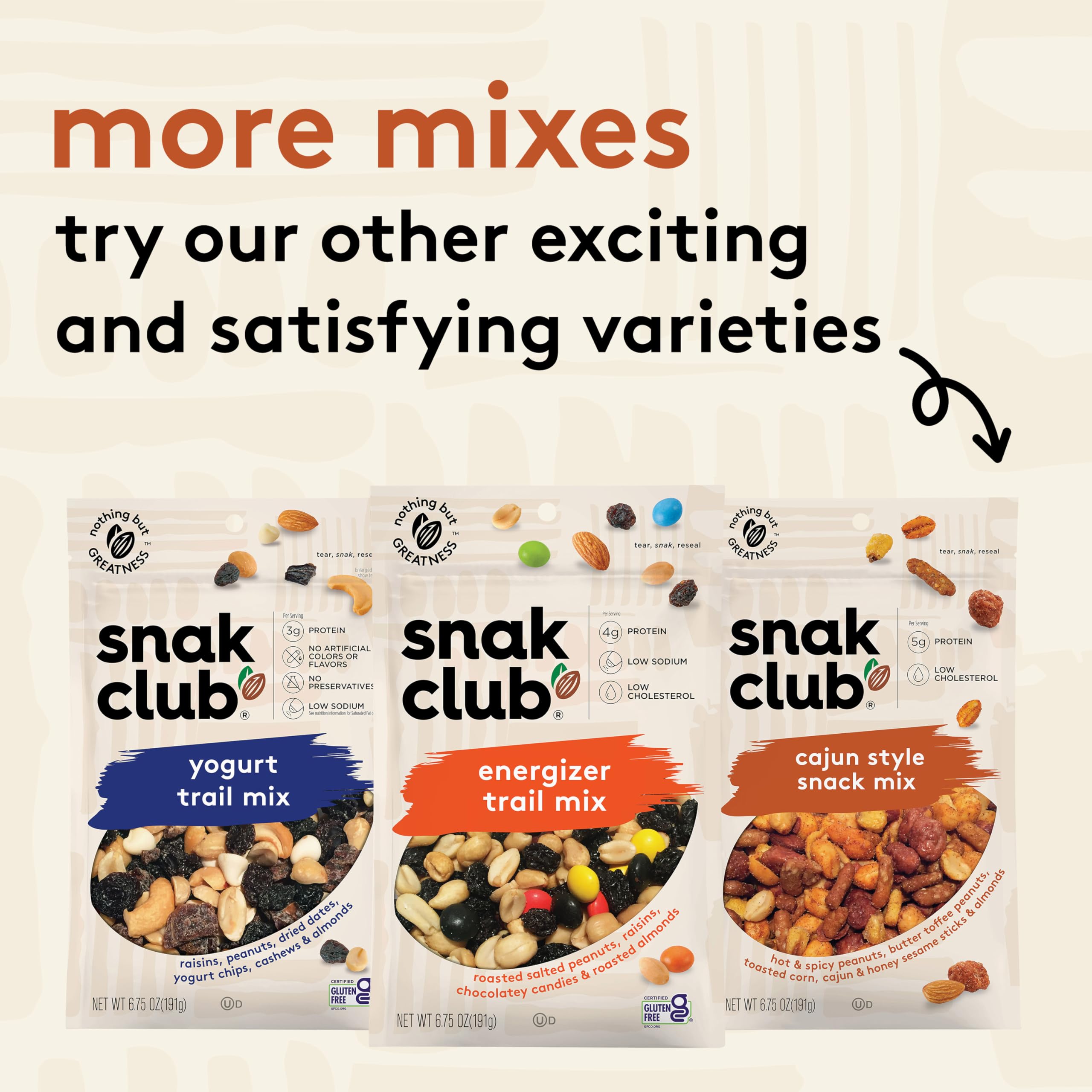 Resealable bags keep Snak Club Cajun mix fresh and convenient
