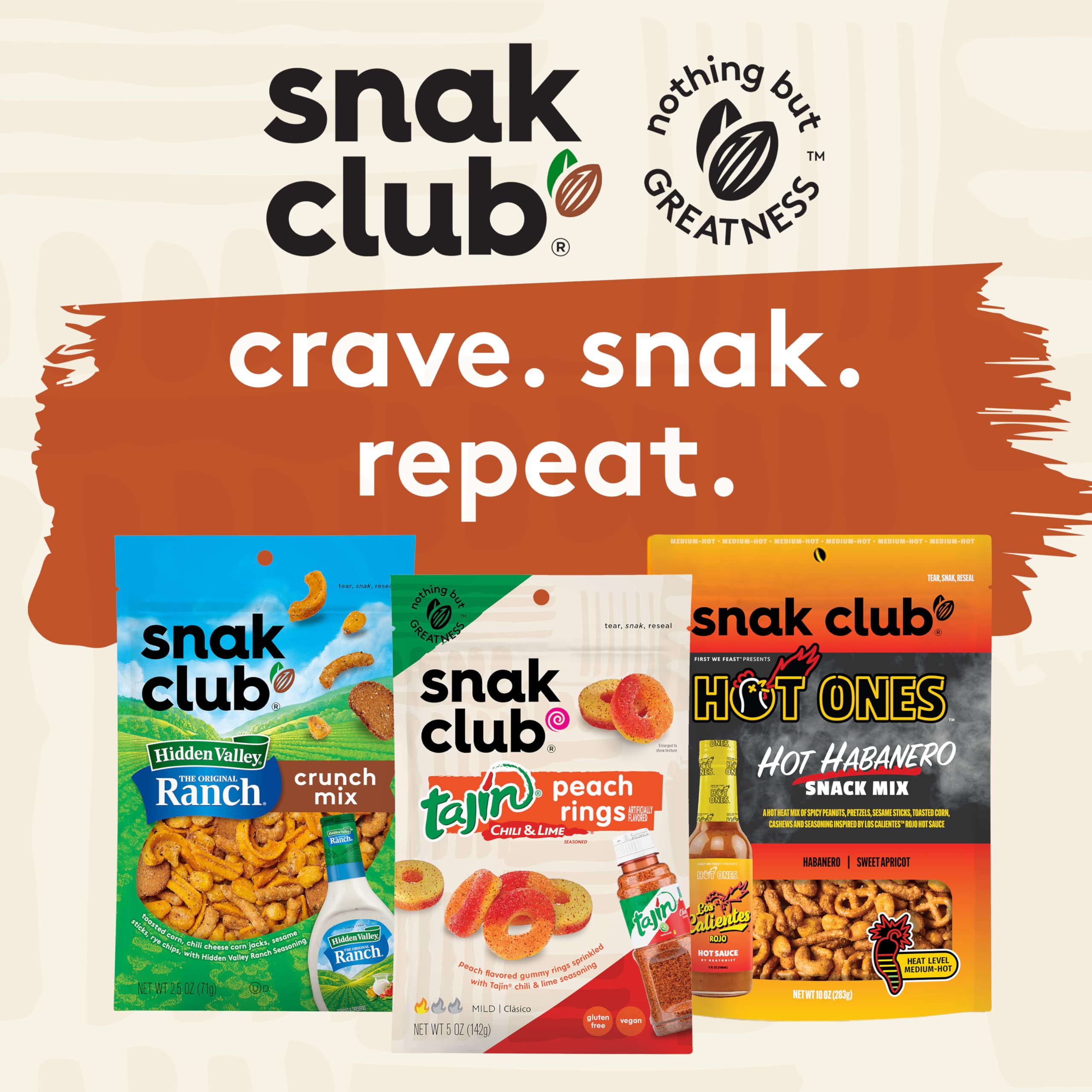 Six-pack Snak Club Cajun mix for easy sharing and value