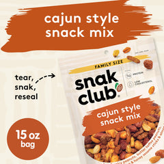 Snak Club Cajun Style Snack Mix toasted corn adds crunchy texture.