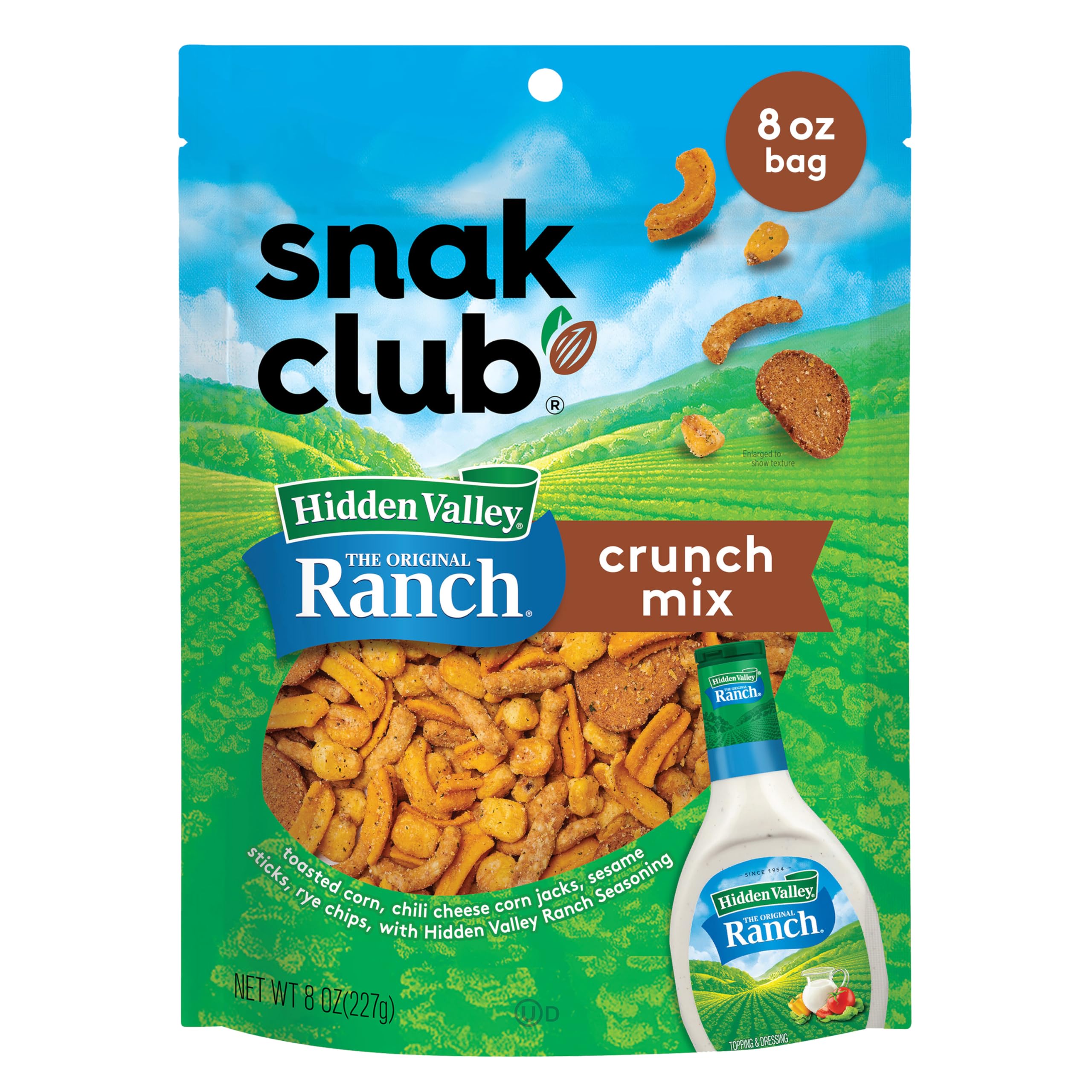 Snak Club Crunch Mix with Hidden Valley Ranch seasoning in a bag ready for sharing