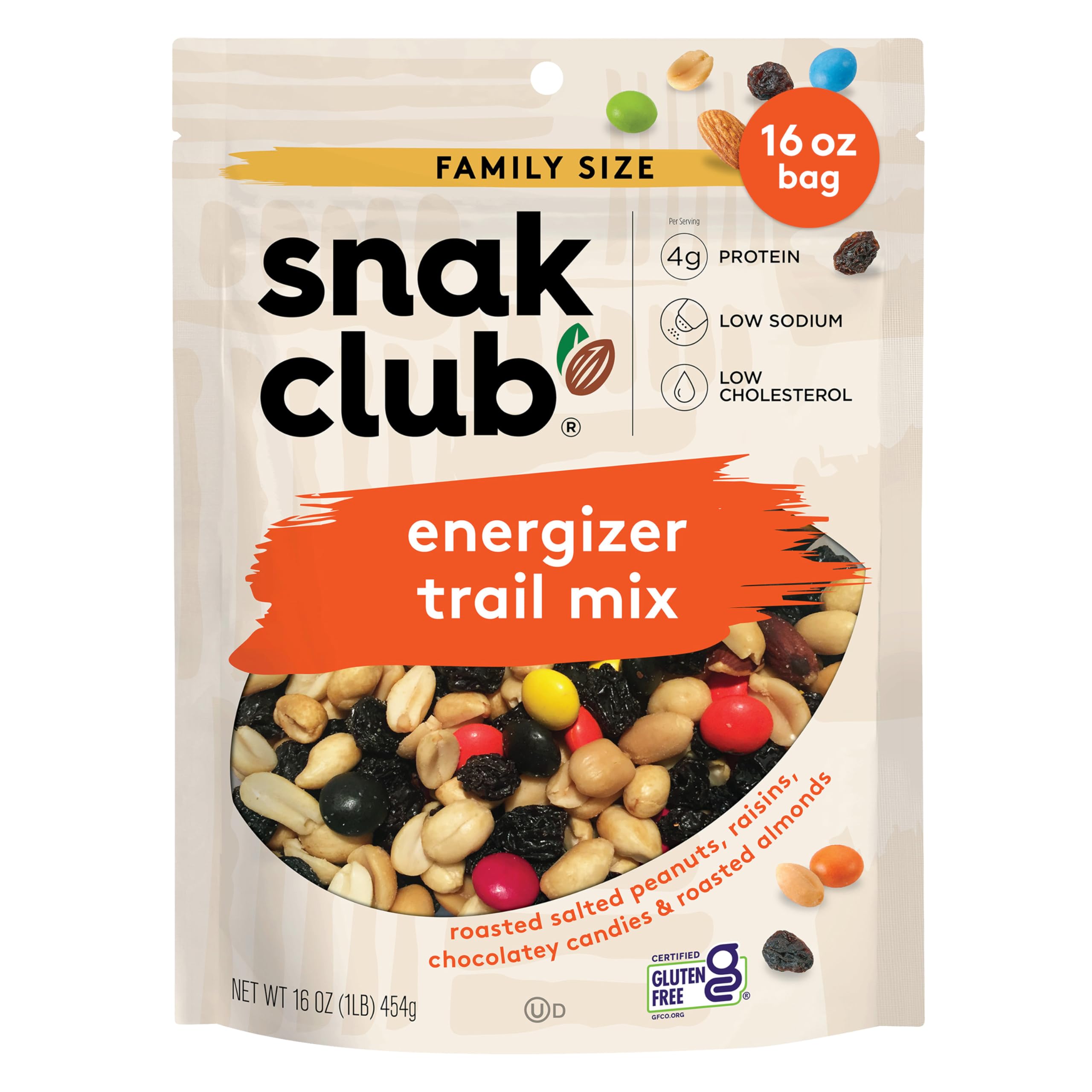 Snak Club Energizer Trail Mix packaging front, gluten-free and kosher on-the-go snack