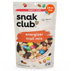 Snak Club Energizer Trail Mix peanuts and raisins in a resealable bag for on-the-go snacking.