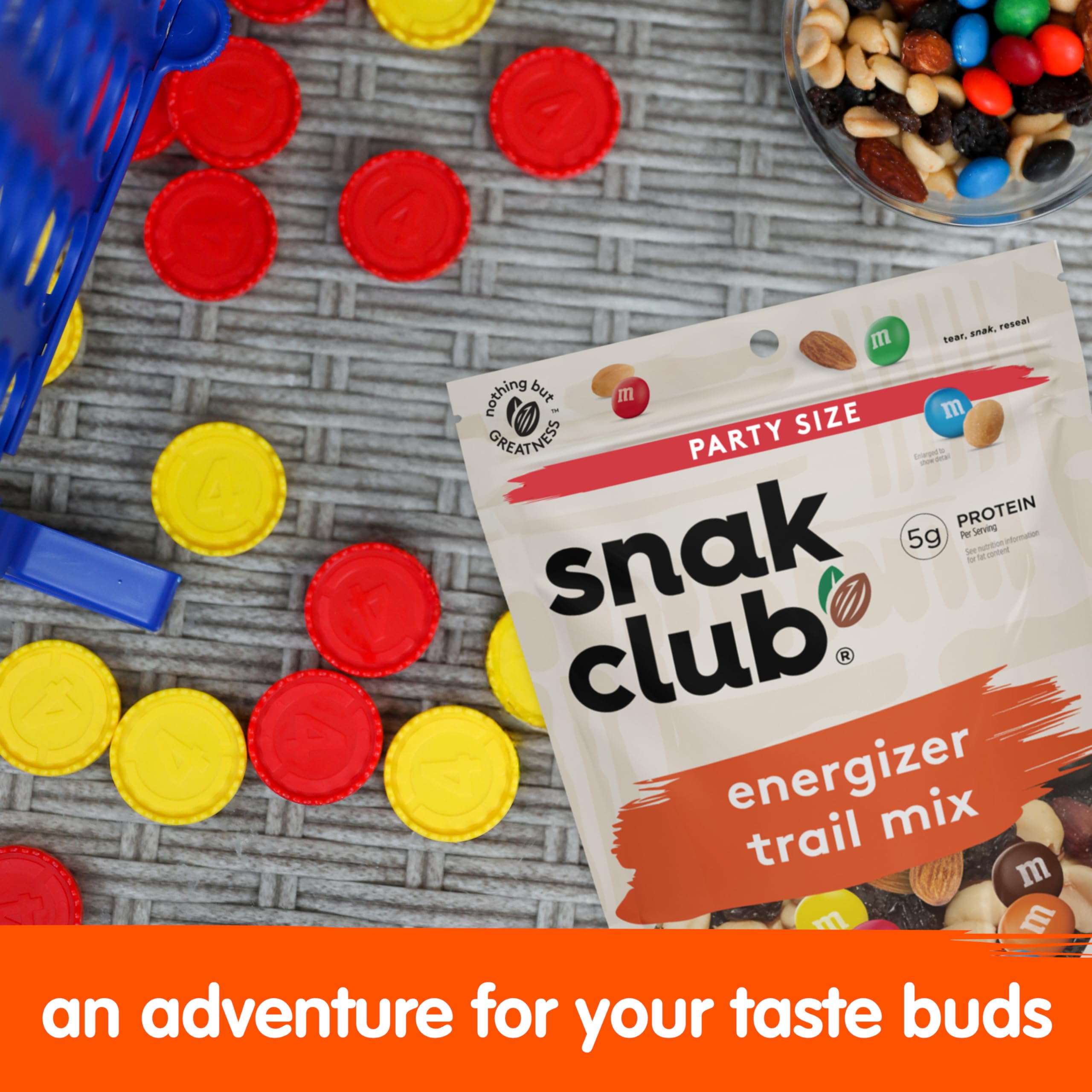 Snak Club Energizer Trail Mix in resealable bag keeps freshness longer.