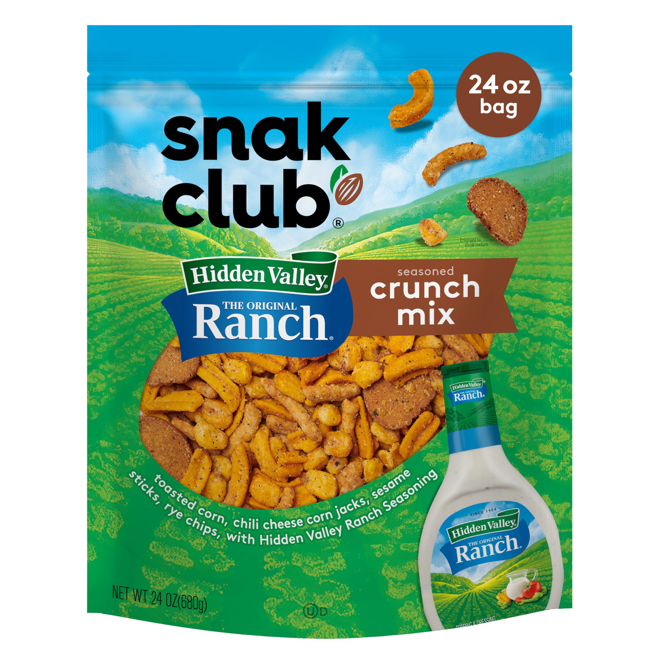 Snak Club Hidden Valley Ranch Crunch Mix with toasted corn, bold ranch flavor for on the go