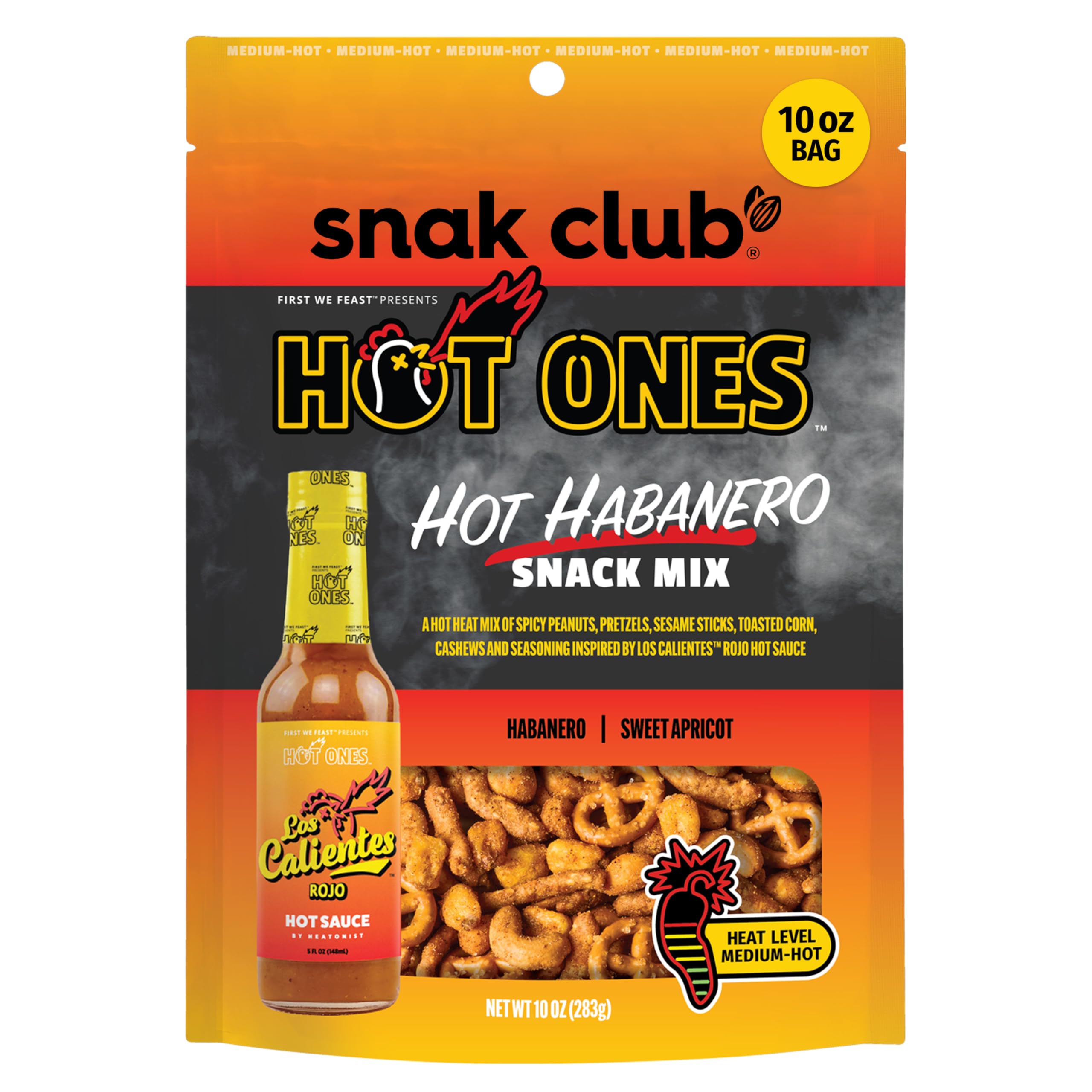 Snak Club x Hot Ones Hot Habanero Snack Mix bag front for on-the-go heat