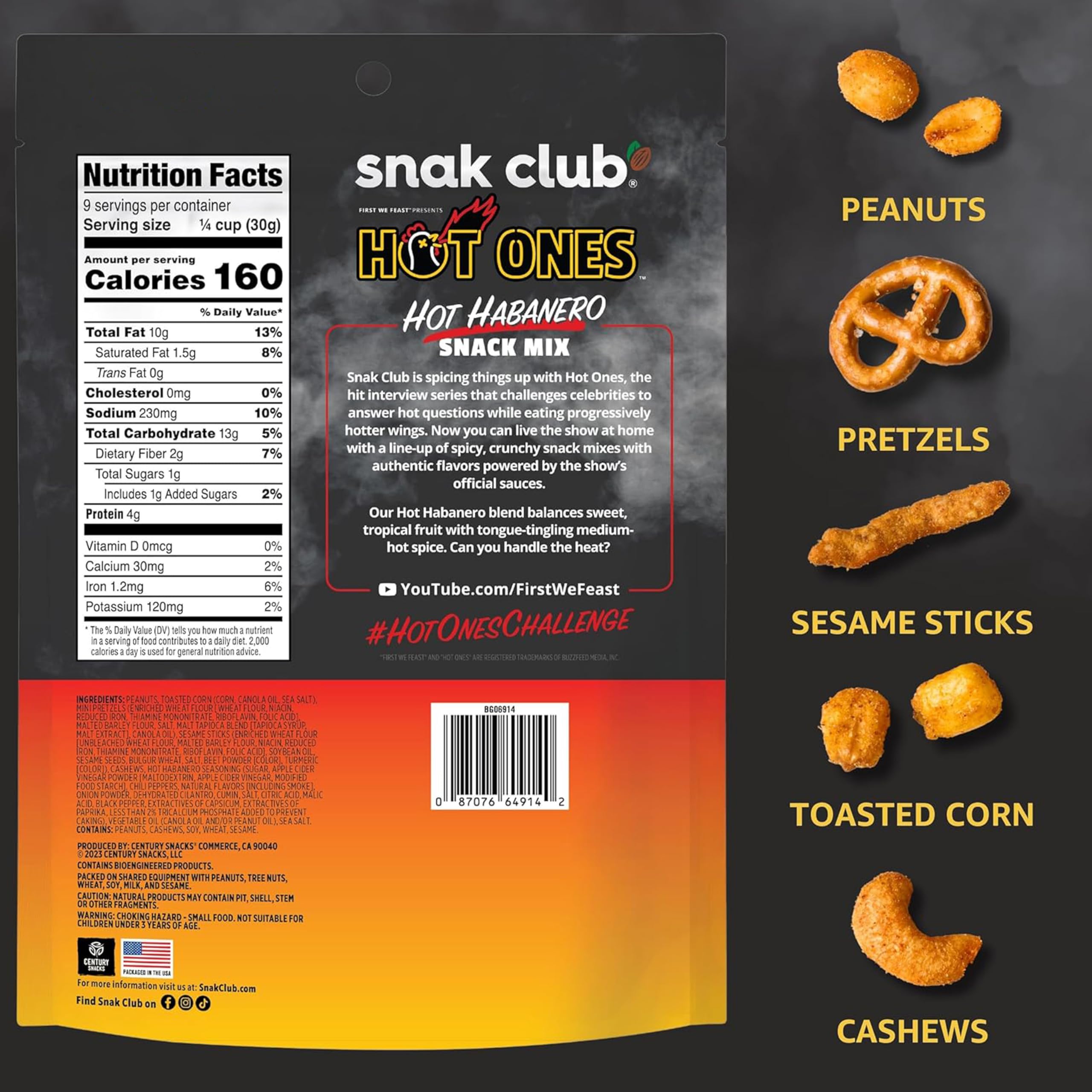 Snak Club x Hot Ones Hot Habanero Snack Mix ingredients closeup