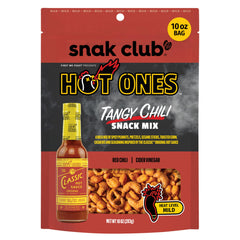 Snak Club Hot Ones Tangy Chili Snack Mix bag ready for on-the-go snacking.