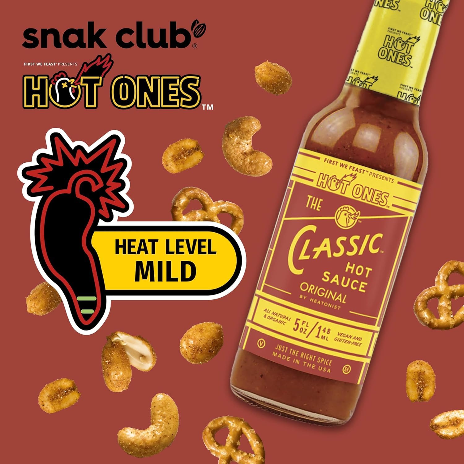 Snak Club Hot Ones Tangy Chili Snack Mix toasted corn close-up.