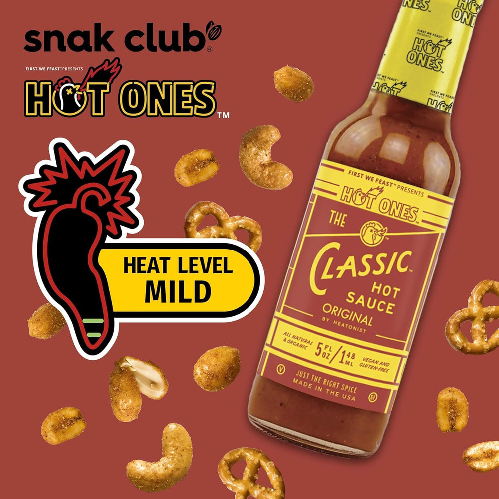 Snak Club Hot Ones Tangy Chili Snack Mix toasted corn close-up.