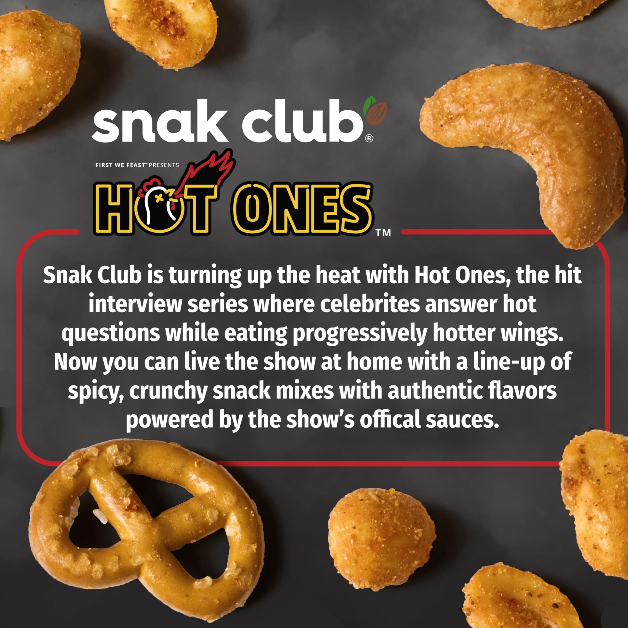 Snak Club Hot Ones Tangy Chili Snack Mix on-the-go packaging.