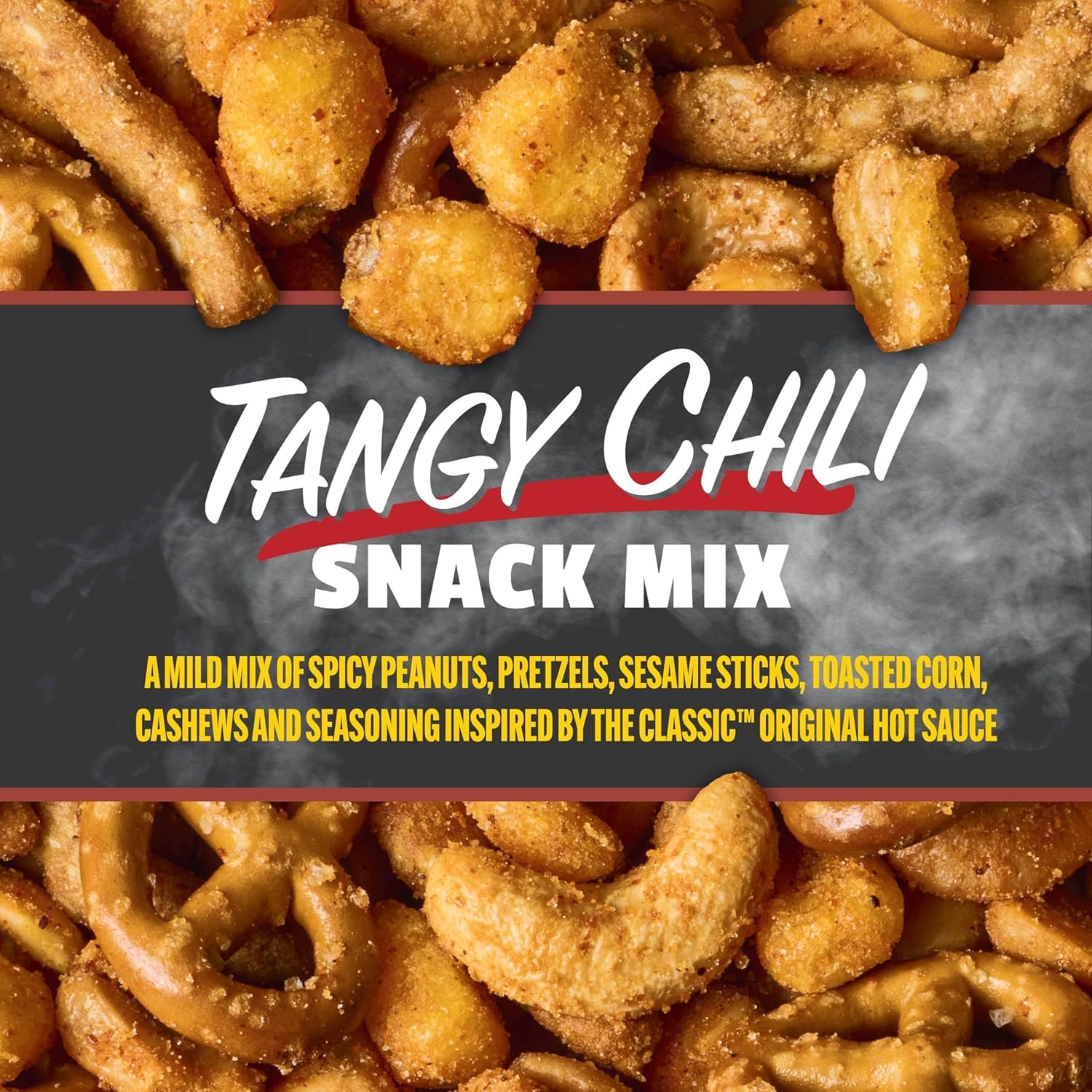Snak Club Hot Ones Tangy Chili Snack Mix sesame sticks on display.