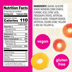 Snak Club Peach Rings close-up showing chewy texture and juicy flavor.