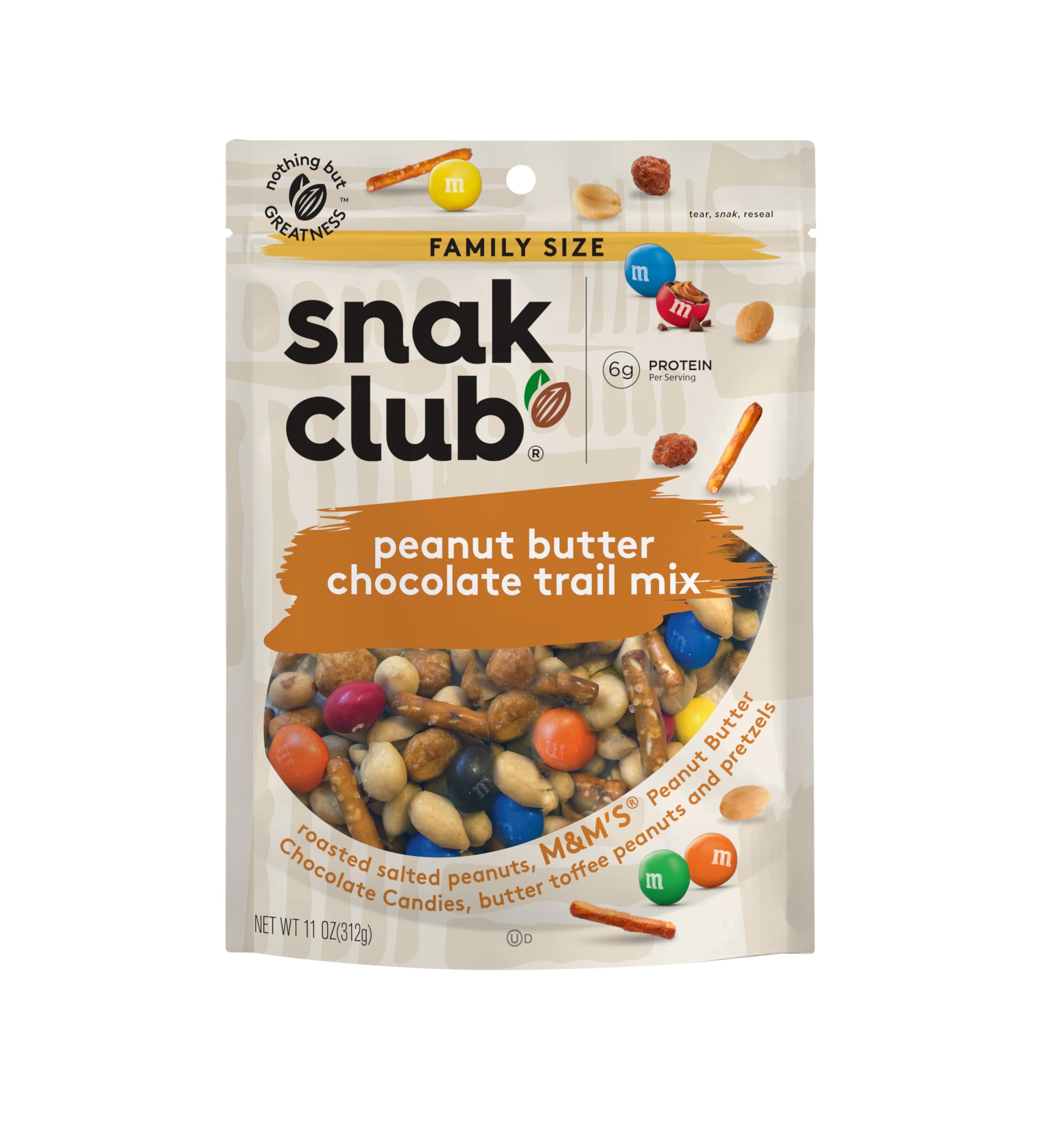 Snak Club Peanut Butter Chocolate Trail Mix bag front showing premium mix for on-the-go snacking