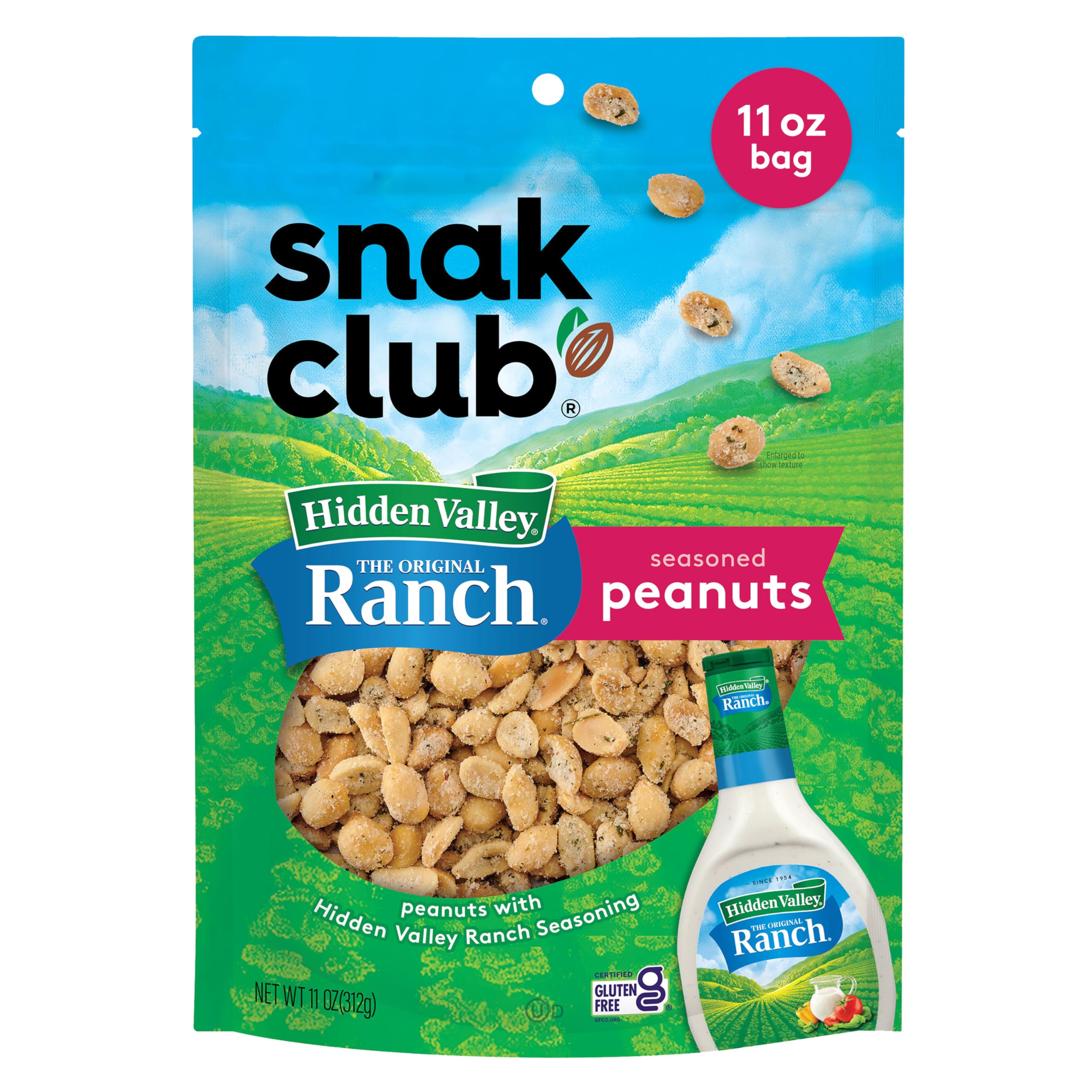 Snak Club peanuts with Hidden Valley Ranch seasoning in resealable bag