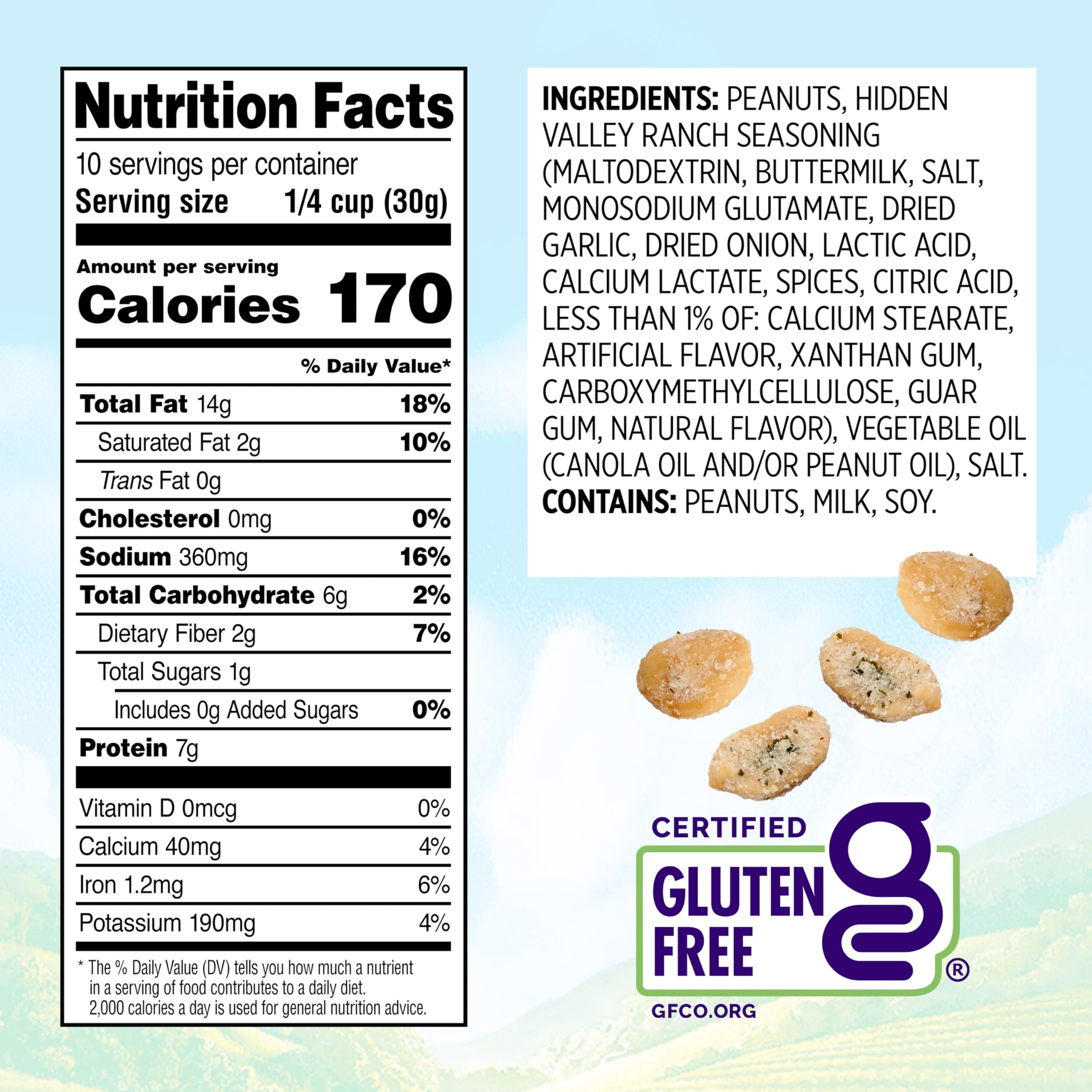 Close-up of Snak Club peanuts seasoned with Hidden Valley Ranch